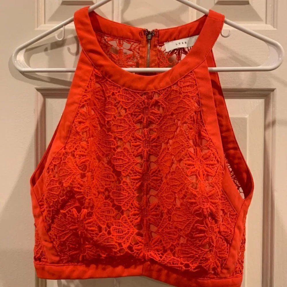Lush Orange Lace Fitted Crop Top